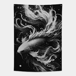 Monochromatic Karasu Black Koi Fish Tapestry