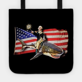 George Washington Riding a Shark American Flag Tote