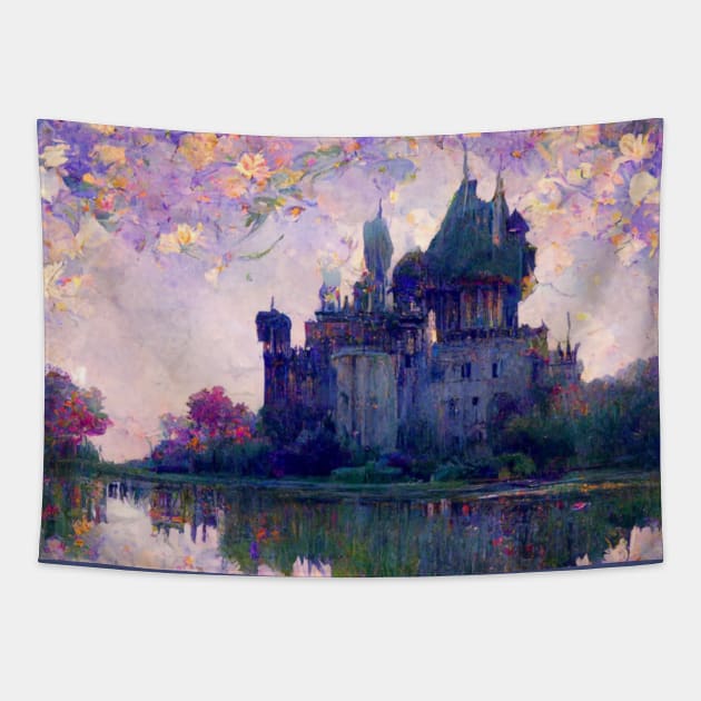 Castle Impressionism Purple Fantasy Monet Inspired Tapestry by joannejgg