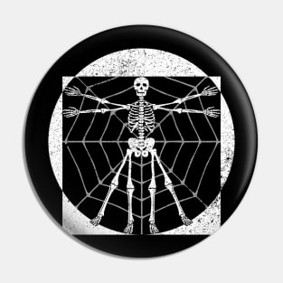 Creepy Halloween Vitruvian Man Skeleton In Spider Web Pin