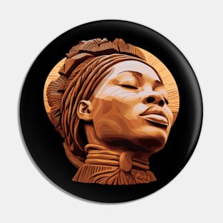 Wooden Carving of a Braided African Woman Pin