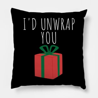 I'd Unwrap You. Christmas Humor. Rude, Offensive, Inappropriate Christmas Design In White Pillow