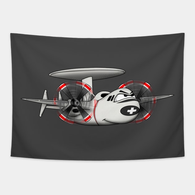 E-2 Hawkeye Early Warning AEW Military Aircraft Cartoon Illustration Tapestry by hobrath