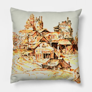 Old World Town at Sunset Outline Art Pillow