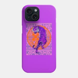 Hong Kong Red Double Happiness Tiger with Purple Floral Pattern - Animal Lover Phone Case