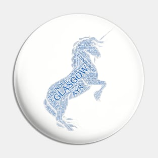 Scotland Places WordArt in a Unicorn Pin