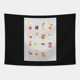 Classic Watercolor Cocktails Drinks Tapestry