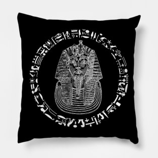 Tutankhamun white mask on pointillism technique with rounded hyeroglyphs Pillow