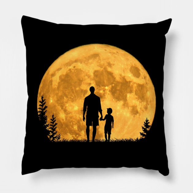 Moon dad father and son at full moon night Pillow by BurunduXX-Factory