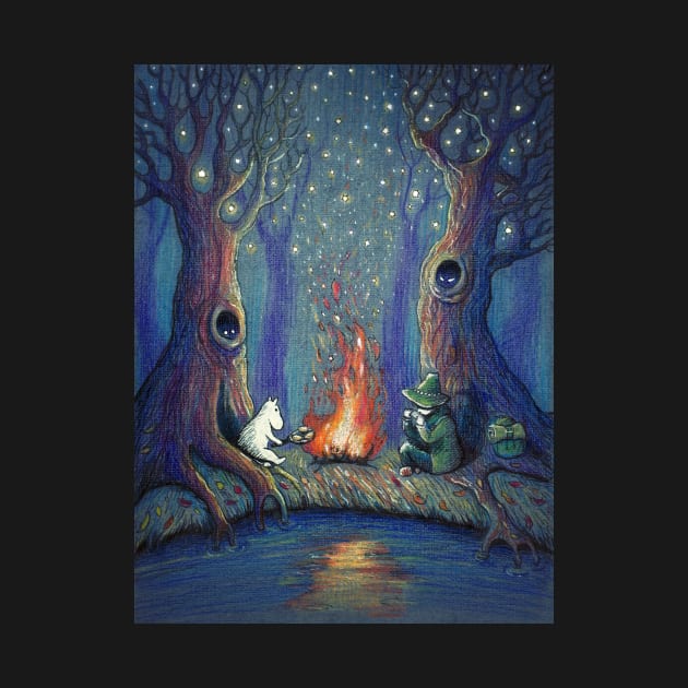 Campfire by river by illustore