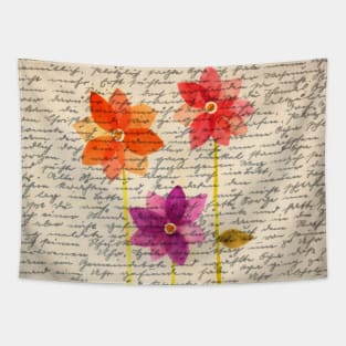 Flowers composition on aged handwriting page Tapestry