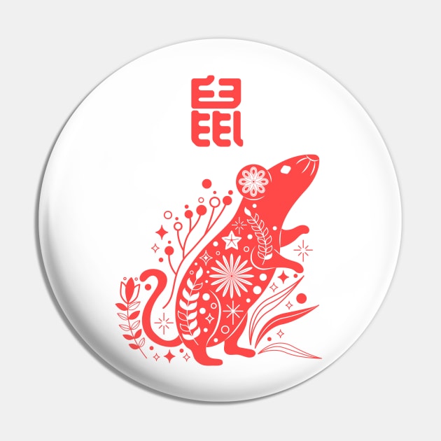 Rat - Asian Japanese Zodiac Sign - Kanji Mouse Chinese Astrology Pin by Millusti