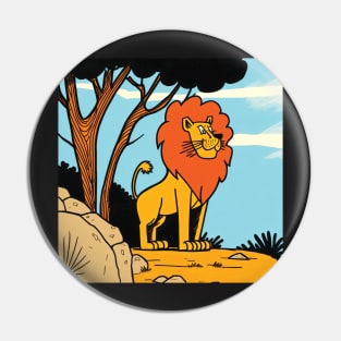 Lion in the Desert Funny Cartoon Style Pin