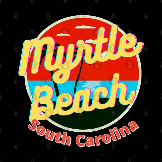 Myrtle Beach Retro Sunset Graphic Design by AdrianaHolmesArt