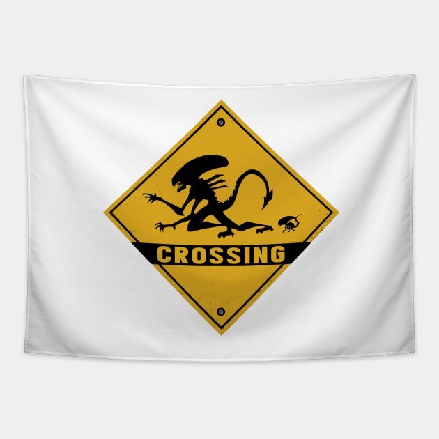 Alien Crossing Tapestry by mrpsycho