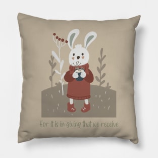 Cozy Bunny Rabbit In The Snow Pillow