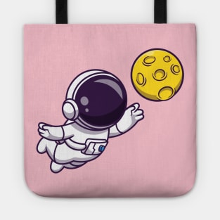 Astronaut Floating with Moon Cartoon Tote