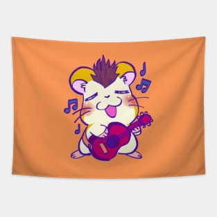 Jingle the wanderer hamster playing a riff on his red guitar Tapestry