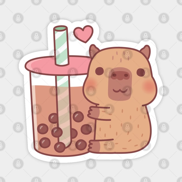Cute Little Capybara Hugs Bubble Tea Magnet by rustydoodle