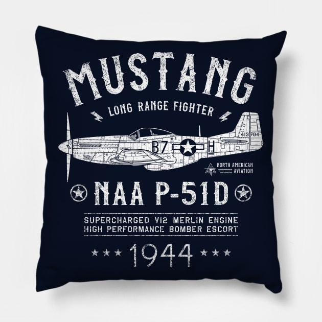 P-51 D Mustang Pillow by 909 Apparel