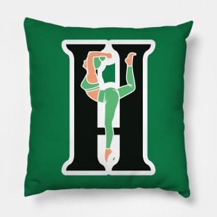 Sports yoga women in letter H Sticker design vector illustration. Alphabet letter icon concept. Sports young women doing yoga exercises with letter H sticker design logo icons. Pillow