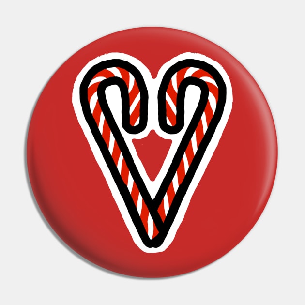 Christmas Candy Cane Heart on Valentines Day Pin by ellenhenryart