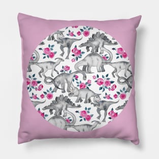 Dinosaurs and Roses – white Pillow