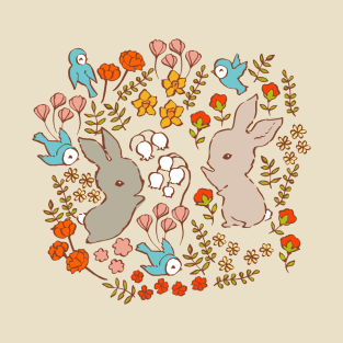 Vintage Bunnies in Spring T-Shirt