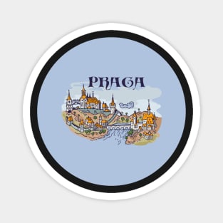 Prague city hand drawing illustration pin buttons Magnet