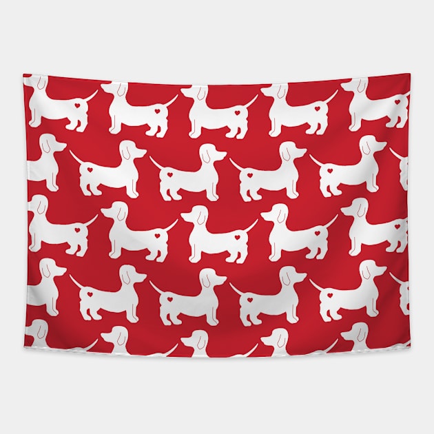 Dachshund pattern in red Tapestry by KathrinLegg