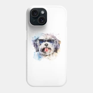 White Havanese with Sunglasses (Watercolor) Phone Case