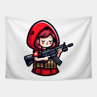 Tactical Little Red Riding Hood Adventure Tee: Where Fairytales Meet Bold Style Tapestry