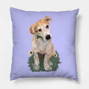 Dog with Flowers Pillow