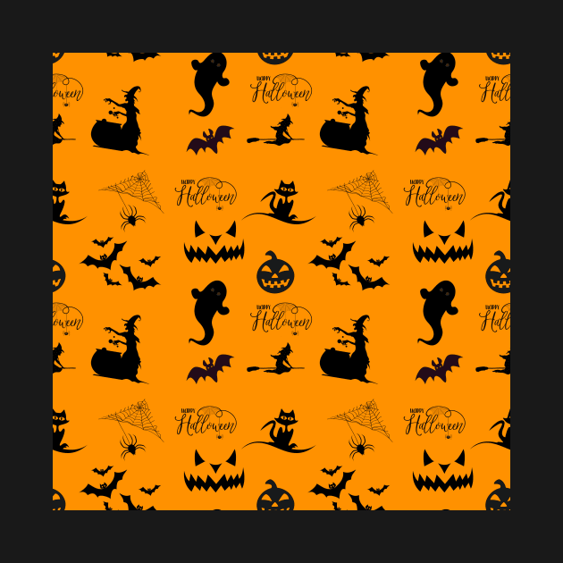 Halloween Pattern on  orange background by Tee's Tees