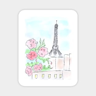 Paris, France, architecture, travel, watercolor, art, capital, sketch. Illustration hand drawn modern Magnet