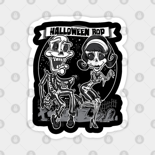 Skeletons dancing in the cemetery at the Halloween Bop Magnet by eShirtLabs