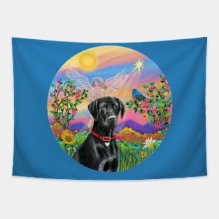 Sky Angel Rainbow Bridge with a Black Labrador Retriever Tapestry