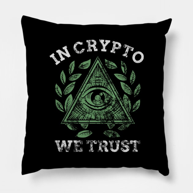 In Crypto We Trust BTC Cryptocurrency Distressed Pillow by theperfectpresents