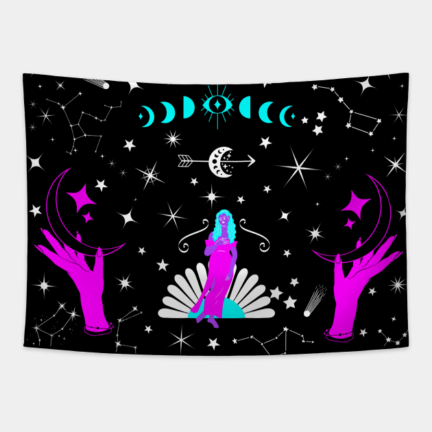 Virgo Zodiac Design Tapestry by Pink Syrup Workshop