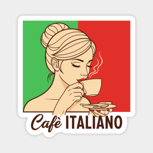 Elegant Italian Woman Sips Steamy Cafè Magnet