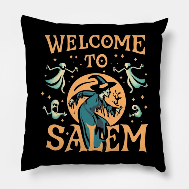 Welcome to Salem Halloween Witch Souvenir Pillow by Afternoon Leisure