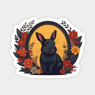 Black Bunny Floral Wreath Magnet