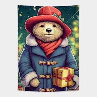 Charm and Cheer: Festive Paddington Bear Christmas Art Prints for a Whimsical Holiday Celebration! Tapestry