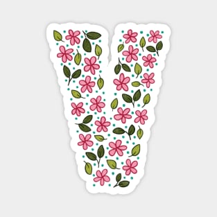 Floral Monogram Letter V Magnet