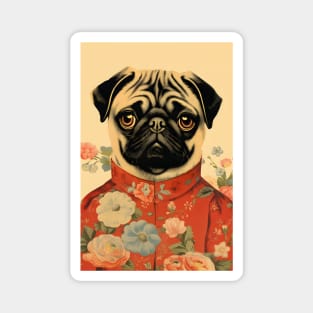 Floral Pug Dog Portrait in Suit Vintage Art Magnet