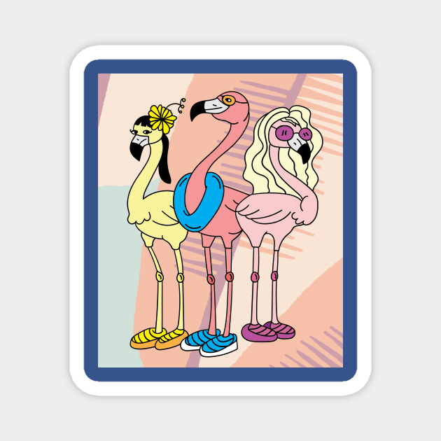 Funny Colorful Flamingos Free Nature Magnet by flofin