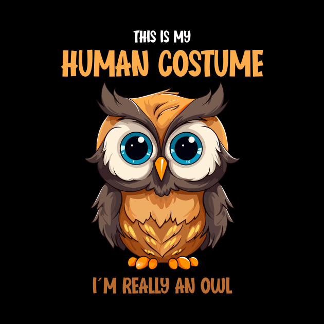 Cute Owl Halloween Tee | This is My Human Costume T-Shirt | Funny Animal Lovers Season Outfit | Charming Anime Gift Idea by Indigo Lake