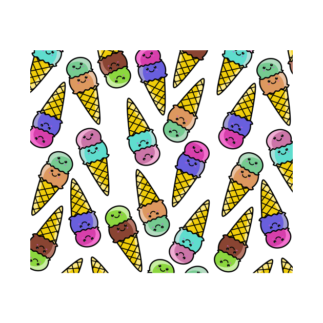 Cute Kawaii 2 scoop Ice Cream Cones Pattern by KawaiinDoodle