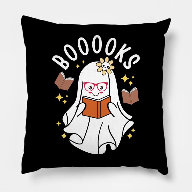 Halloween Booooks Cute Ghost Reading Books Women Girls Pillow by Raventeez