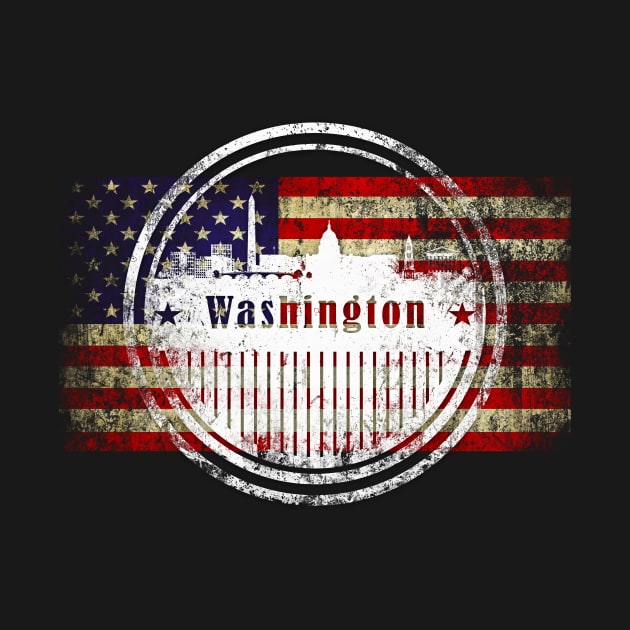 Washington D.C. silhouette with  US flag by DimDom